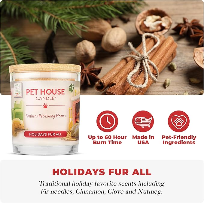 One Fur All Pet House Christmas Candles, Long Lasting, Clean Burning, Soy Wax Scented Candles for Pet Odor, Holidays Fur All, 2 Pack