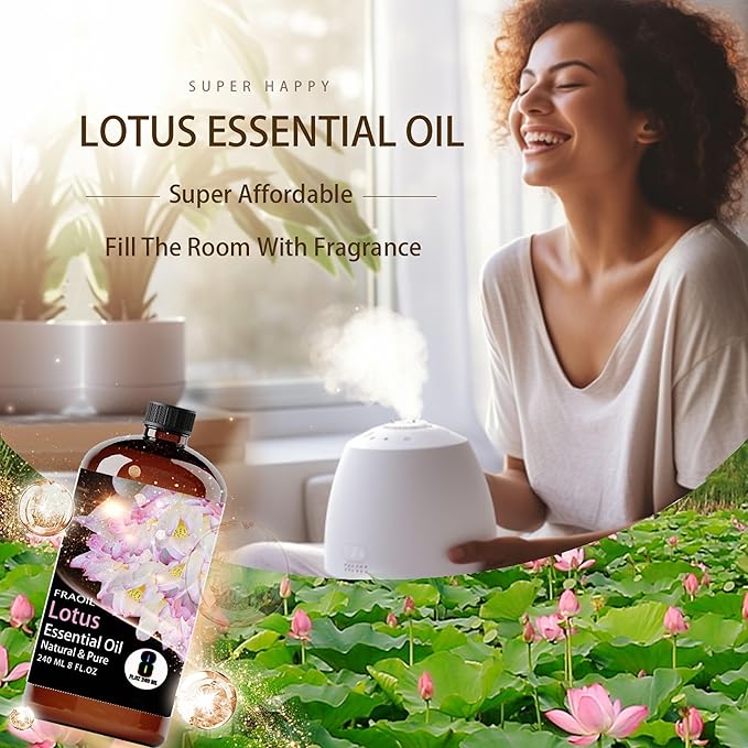 Lotus Essential Oil, Lotus Oil 8 Fl Oz 240ML for Diffuser Humidifier Yoga Cleaning DIY Candle Soap Making Perfume Gift for Women Essential Oils