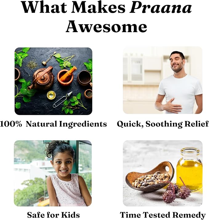 Praana Tummy Roll-On, Helps Ease Discomfort from Bloating, Acidity, Indigestion, Constipation, Blend of Hing, Fennel, Castor Oil (Nabhi Oi) & No Ranitidine, Hing Roll-On