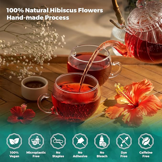 Lavitali, Hibiscus Tea Bags | 60 bags, 100% Pure Herbal Tea | Caffeine-Free, Antioxidant-Rich, Eco-Friendly Filter Bags | Daily Natural Botanical, Hot or Iced Floral Infusion