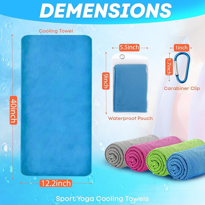 UZIPIN 4 Pack Cooling Towels (40"x 12"), Soft Breathable Gym Towels, Outdoors Ice Towel for Neck and Face, Camp Essentials Microfiber Sweat Towels for Gym, Run, Yoga, Workout, Travel, Climb