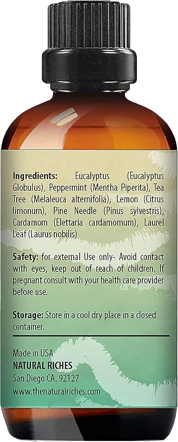 Natural Riches Breathe Essential Oil Blend Breathe Easy with Peppermint Eucalyptus Tea Tree Lemon Cardamom Pine Needle Essential Oils - 30 ml