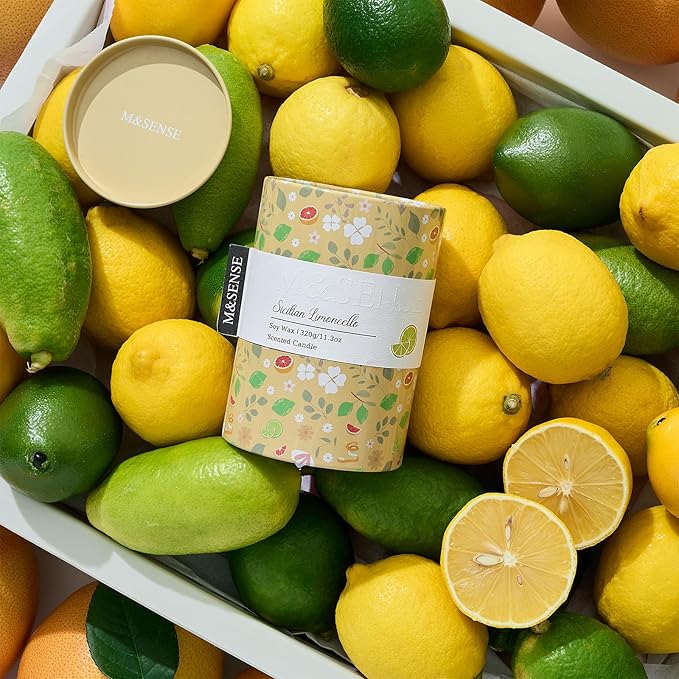 M&SENSE Sicilian Limoncello Scented Candle, Lemon Candle 11.3oz,Summer Soy Wax for Home Scented, Floral Candles Gift for Spring Holiday, Up to 70 Hours Burning Long-Lasting Fragrance