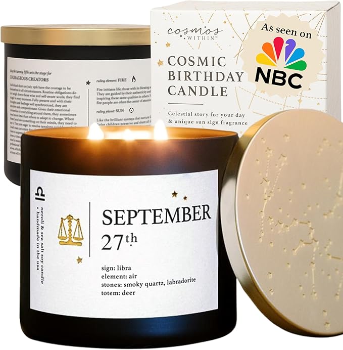 September 27th Personalized Zodiac Candle | Inspirational Astrology Reading and Daily Affirmation for Your Birthdate | Handmade Libra Candles | Astrology Birthday Gifts for Women