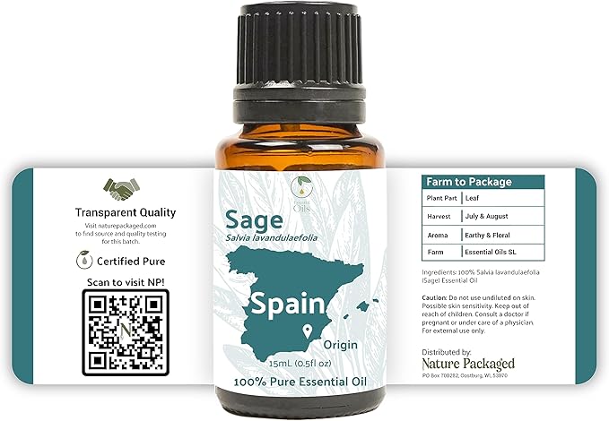 Sage Essential Oil - Direct from Essential Oils SL Spain - Steam Distilled - Aceite Esencial de Salvia for Aromatherapy, Massage, Diffuser, DIY Candle and Soap Making - 2lbs