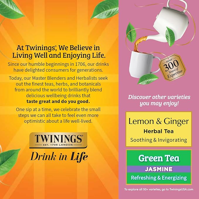 Twinings Pomegranate & Raspberry Herbal Tea Individually Wrapped Bags, 100 Count (Pack of 1), Naturally Caffeine-Free, Enjoy Hot or Iced, 100 Teabags