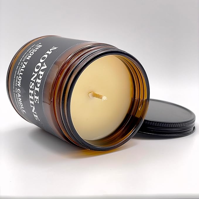 Big Crazy Buffalo Pure Bison Tallow Scented Candle, Apple Moonshine, 8 oz - Scents of Apple, Cinnamon, & Orange - Pure, Low Smoke, Beeswax, Traditional Tallow, Glass Jar