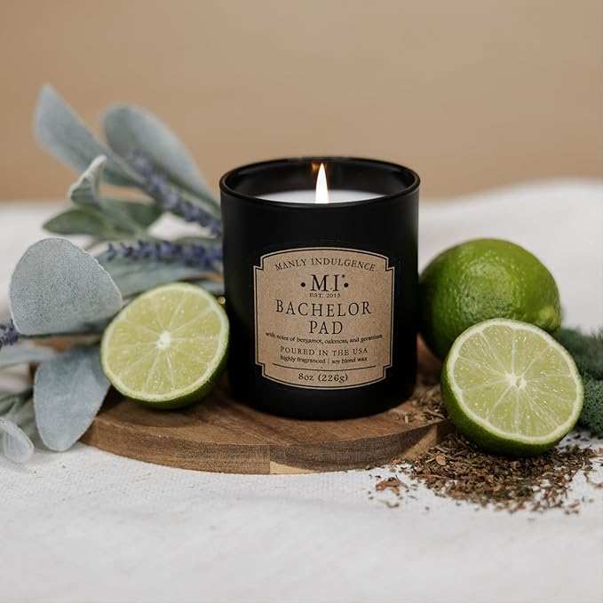 Manly Indulgence Bachelor Pad Scented Candles for Men, Premium Soy Blend Wax, 45H Burn, Candles for Home Scented, Gift-Ready Packaging - Made in The USA