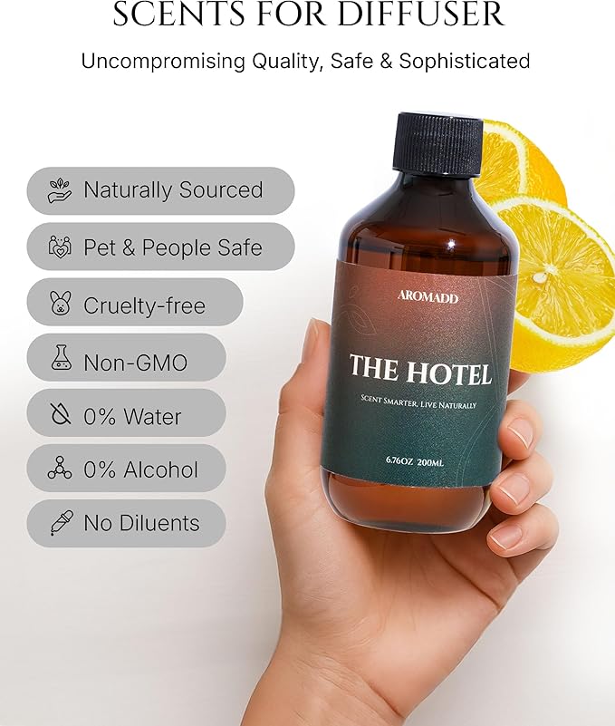 Aromadd Hotel Scents Diffuser Oil The Hotel, Luxury Essential Oils for Waterless Diffuser, Aromatherapy Hotel Diffuser Oil for Home & Office, Long-Lasting - 6.76 fl oz (200 mL)