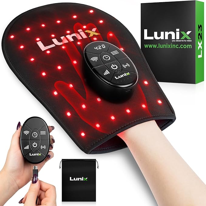 Lunix LX23 Red Light Therapy for Hand, 50 Triple Chips LED 850 and 660nm, Infrared Therapy for Circulation & Joint Support with Vibration, Portable, Rechargeable, Adjustable Intensity