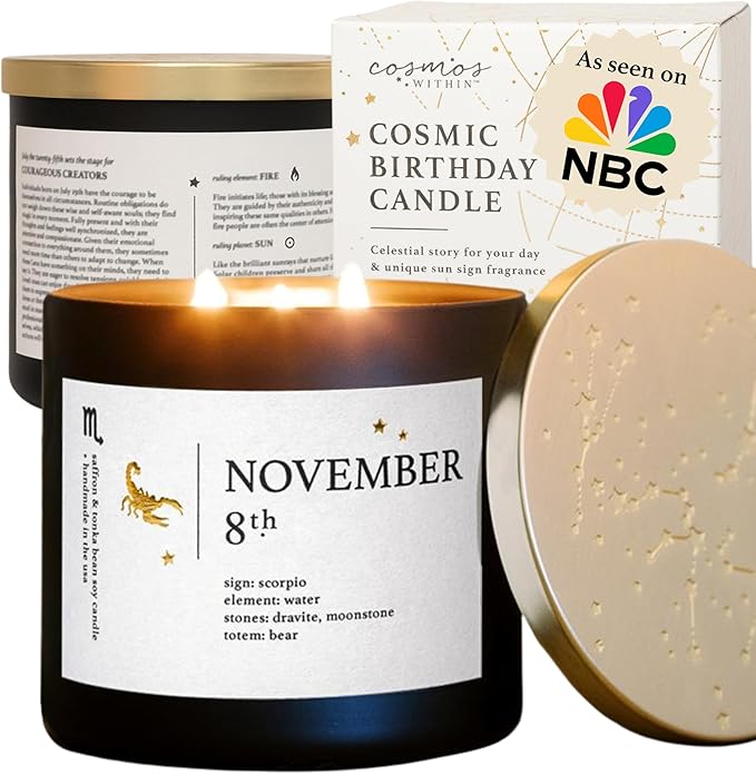 November 8th Personalized Zodiac Candle | Inspirational Astrology Reading and Daily Affirmation for Your Birthdate | Handmade Scorpio Candles | Astrology Birthday Gifts for Women
