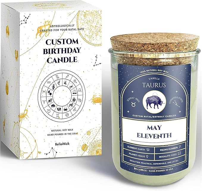 Birthday Candles - Custom Birthdate Astrological Zodiac Scented Candles. Astrology Gifts. All Natural Soy Wax. 75+ Hour Burn Time. Made in USA - May 11