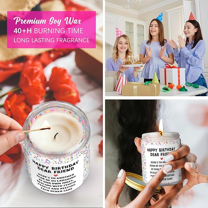 Happy Birthday Gifts for Women - Funny Gifts for Best Friends, Sister, Coworker, Classmate, Girlfriend, Bestie - Christmas Candles - Vanilla Birthday Cake Scent Candle with Colorful Sprinkles - 7 oz