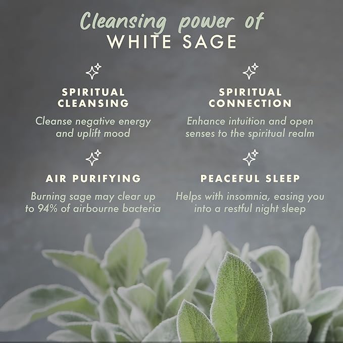 White Sage Candles for Cleansing House Negative Energy, 45 Hour Burn, Pure Sage Smudge Candle, Positive Energy Meditation Candle, Aromatherapy Candle, Spiritual Gifts, Healing Sage