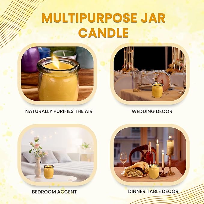 BeeTheLight Beeswax Jar Candle - 100% Pure USA Bees Wax in Glass Container - Vanilla Honey