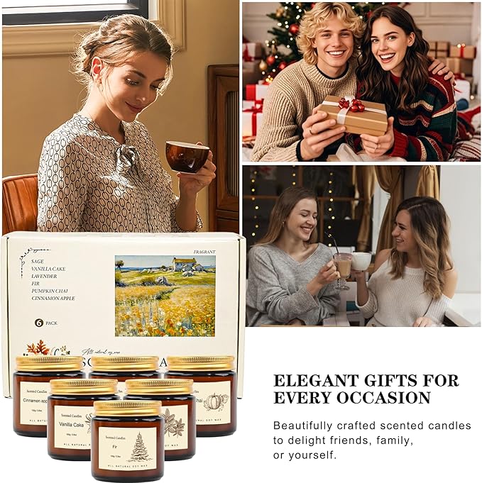 12 Pack Candles for Home Scented,Long Lasting Soy Candles for Home,Holiday Scented Candle Gift Set with Cinnamon Apple,Pumpkin Chai&Vanilla,Natural Aromatherapy Candles,Gifts for Women