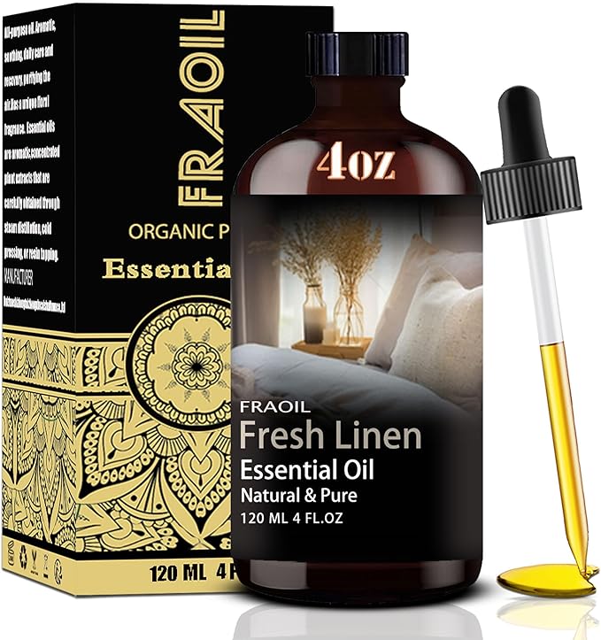 Fresh Linen Essential Oil, Fresh Linen Oil 4 Fl Oz 120ML for Diffuser Humidifier Yoga Cleaning DIY Candle Soap Making Perfume Gift for Women Fragrance Oils