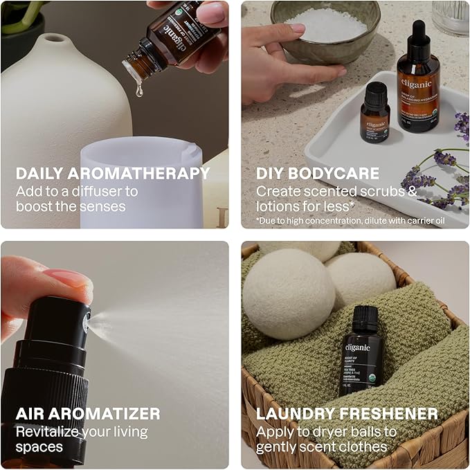 Cliganic Organic Essential Oils Set (Top 5 - The Classics) - 100% Pure Natural - Aromatherapy, Candle Making - Peppermint, Lavender, Eucalyptus, Lemongrass & Orange