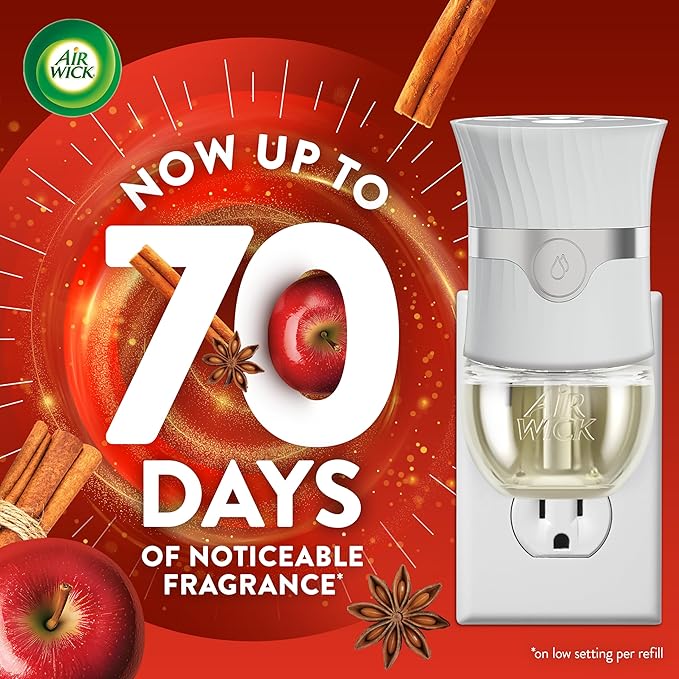 Air Wick Plug In Scented Oil Refill, Infused with Essential Oils, Plug In Air Fresheners for Home, Fall Scent, Fall Décor, Apple Cinnamon Medley, 6 ct