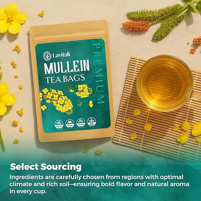Lavitali, Mullein Leaves Tea Bags | 60 bags, 100% Pure Herbal Tea | Caffeine-Free, No Sugar, Eco-Friendly Filter Bags | Daily Natural Botanical, Hot or Iced Herbal Infusion