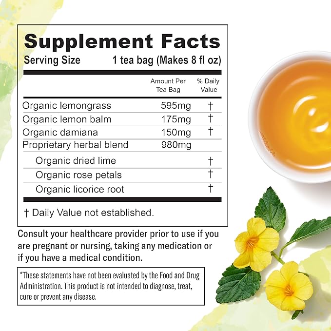 Numi Organic Tea Damiana Uplift, 48 Herbal Tea Bags for Energy and Wellness