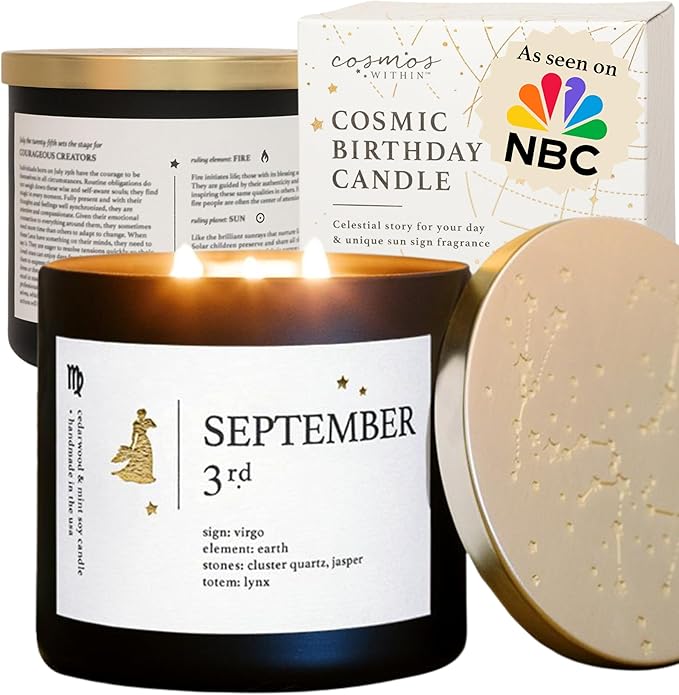 September 3rd Personalized Zodiac Candle | Inspirational Astrology Reading and Daily Affirmation for Your Birthdate | Handmade Virgo Candles | Astrology Birthday Gifts for Women