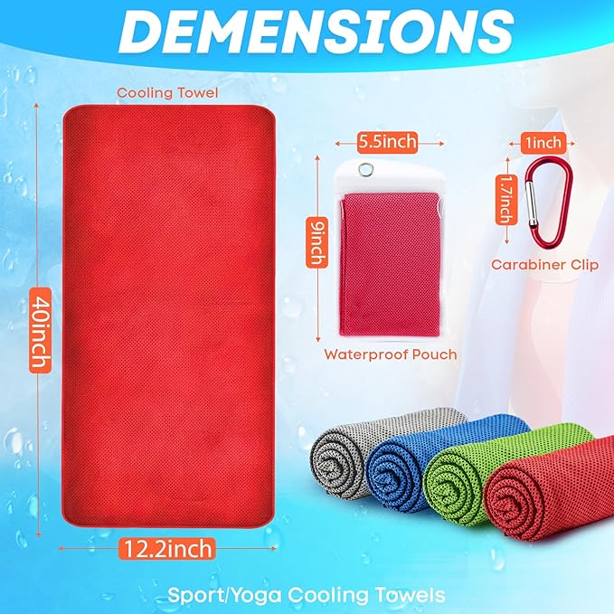 UZIPIN 4 Pack Cooling Towels (40"x 12"), Soft Breathable Gym Towels, Outdoors Ice Towel for Neck and Face, Camp Essentials Microfiber Sweat Towels for Gym, Run, Yoga, Workout, Travel, Climb