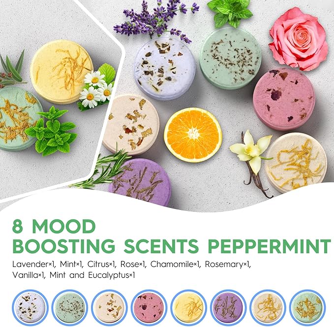 Shower Steamers Aromatherapy Spa Gifts for Women 8 Pack, Shower Bombs Birthday Gifts for Mom with Lavender Natural Essential Oils, Self Care Gifts for Women & Lover