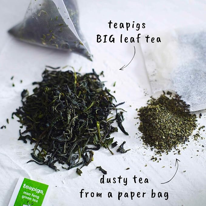 Teapigs Mao Feng Green Tea Bags Made With Whole Leaves, caffeine-free, natural ingredients (1 Pack of 50 Teabags)