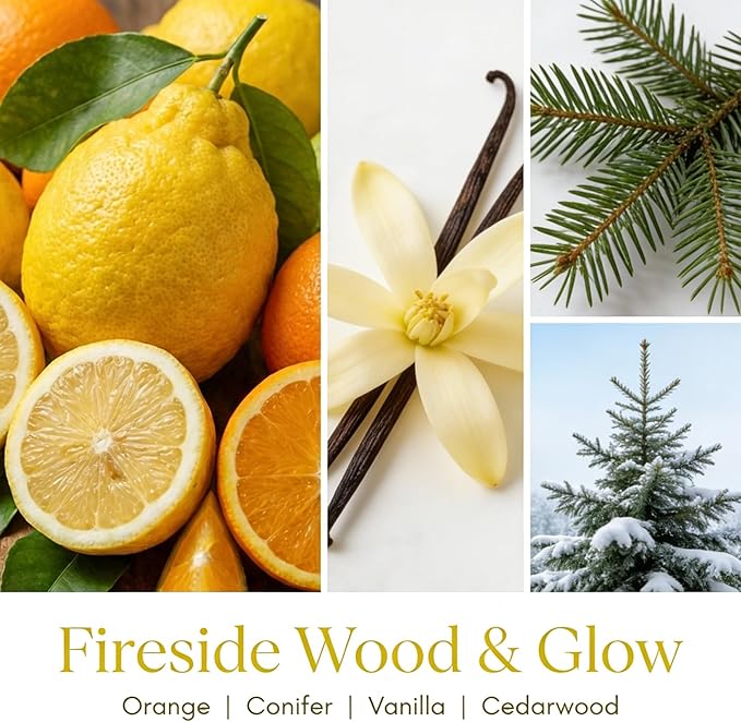 HomeLights 1-Wick Candles for Home Scented - 6.7oz Soy Wax Blend Candle Long-Lasting Fragrance, Industrial Chic Home Decor and Housewarming Gifts, Fireside Wood & Glow