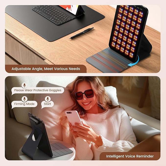 Red Light Therapy for Face 6 Modes, Portable Red Light Therapy Panel with Protective Goggles and Timer, Infrared Red Light Therapy for Body Care, Brown