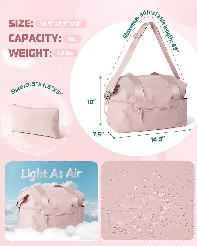 Smasrob Small Gym Bag with Yoga Mat Holder, Wet Pocket and a Separate Pouch, Small Gym Duffle Bag for Women with Detachable Crossbody Shoulder Strap, Pink