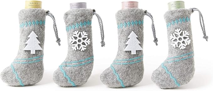 Scentered Aromatherapy Balms Christmas Stocking Gift Set (Set of 4) - Essential Oils Roll On Balms for Sleep, Stress Relief, Emotional Wellbeing & Positivity - Self-Care Stocking Stuffers for Women