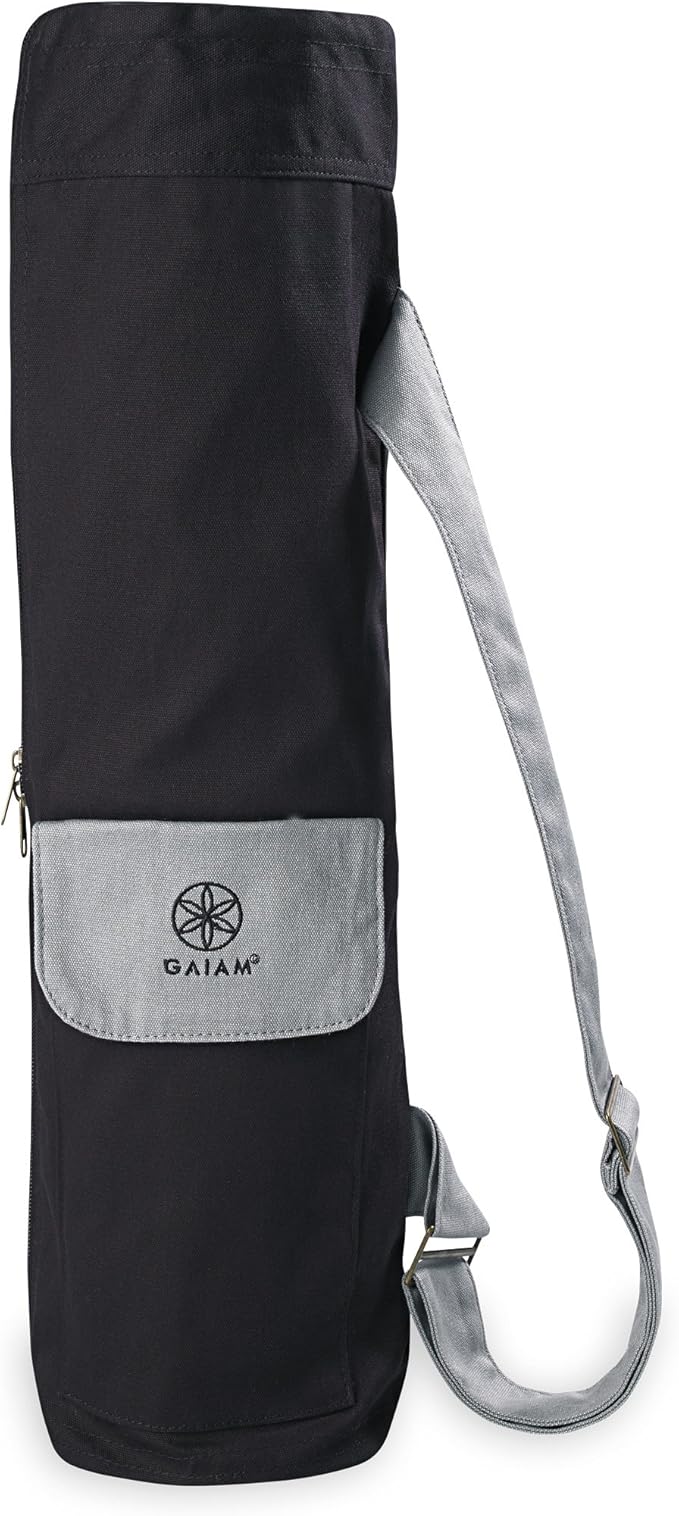 Gaiam Cargo Yoga Mat Bag, Full-Zipper Yoga Mat Carrier with Adjustable Strap, Front & Exterior Phone Pocket with Earbuds Slit, Stylish & Functional Fitness Mat Holder for Women & Men
