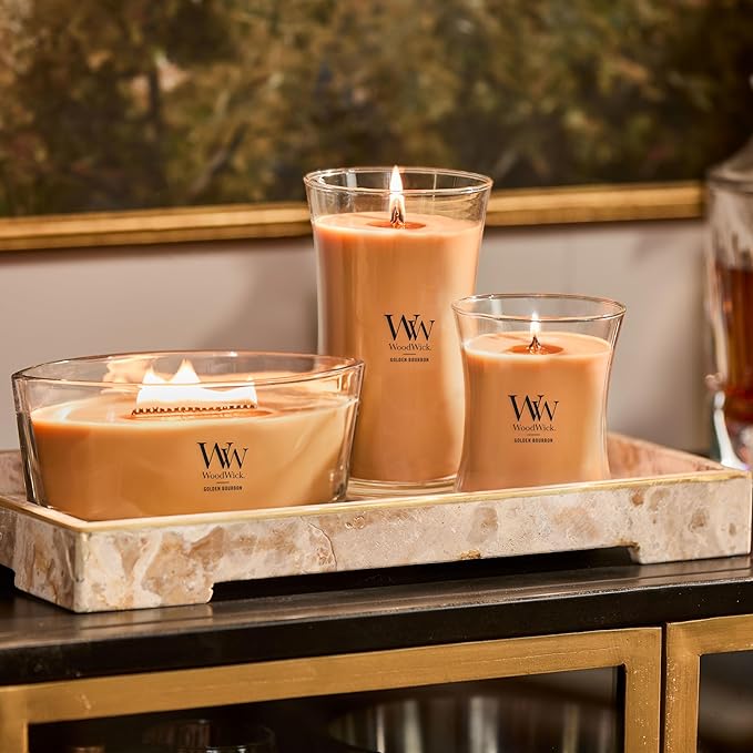 WoodWick Golden Bourbon Holiday Candle Gifts for Women and Men, 21.5 oz Large Hourglass Candle with Crackling Wick