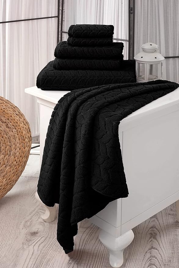 BAGNO MILANO Turkish Bath Towels, Soft Plush Jacquard Luxury Bath Towels, Quick Dry Towel Set (Black, Bath Sheet)