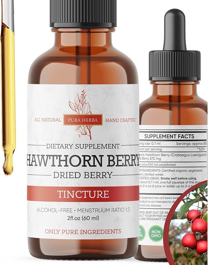 Hawthorn Berry Liquid Extract | Alcohol-Free, Vegan, Non-GMO, Gluten-Free | 2 oz Liquid Herbal Organic Tincture