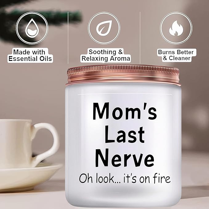 Mothers Day Gifts from Daughter & Son, Moms Last Nerve Candle, Funny Mom Birthday Gifts, Unique Birthday Gifts for Mom, Mother’s Day Gifts. Mom Gifts Ideas, 9oz Scented Candles, Vanilla Soy Candle