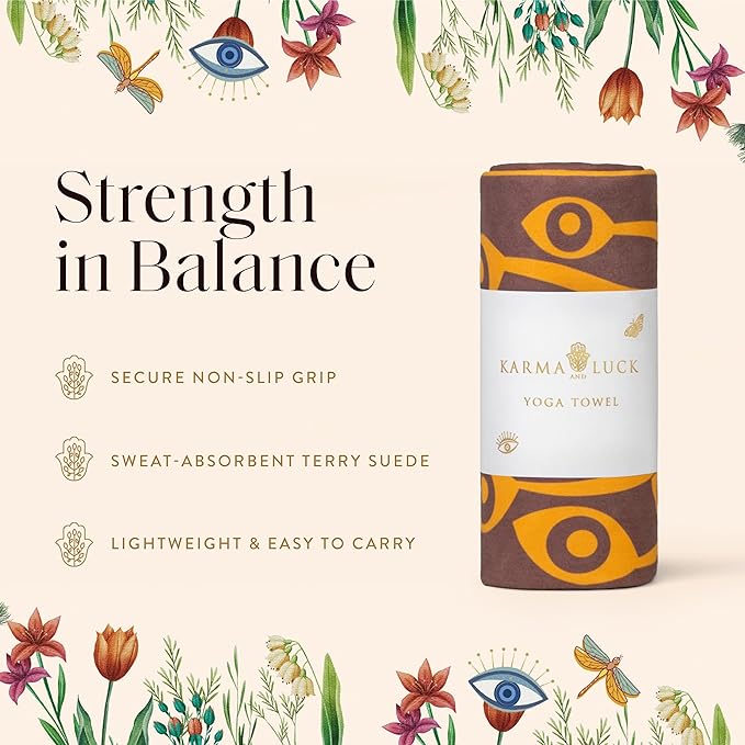 KARMA AND LUCK Grounded Grace Yoga Towel, Rooted Energy for Strength & Balance, Non-Slip Hot Yoga Mat Towel with Silicone Base, Highly Absorbent Terry Suede, 26” x 72”
