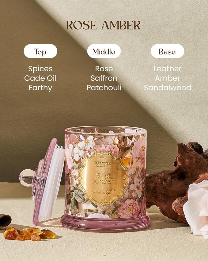 M&SENSE Rose Amber Candles for Home Scented, Organic Soy Candles Non Toxic, Double Wick 12.7oz Large Jar Candle 75 Hour Long Lasting Burn, Relaxing Aromatherapy Candle Gift for Women