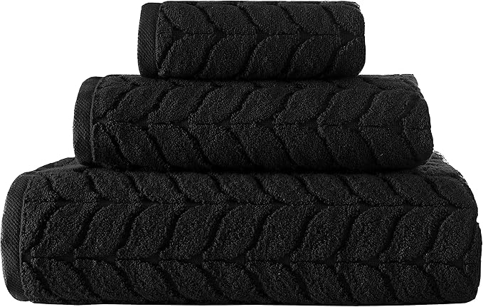 BAGNO MILANO Turkish Bath Towels, Soft Plush Jacquard Luxury Bath Towels, Quick Dry Towel Set (Black, 3 pcs Towel Set)