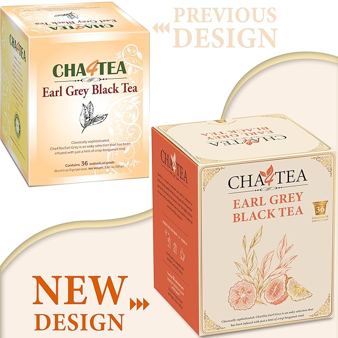 Cha4TEA 36-Count Earl Grey Tea Pods – Compatible with Keurig K-Cup, Bold Black Tea with Bergamot Flavor