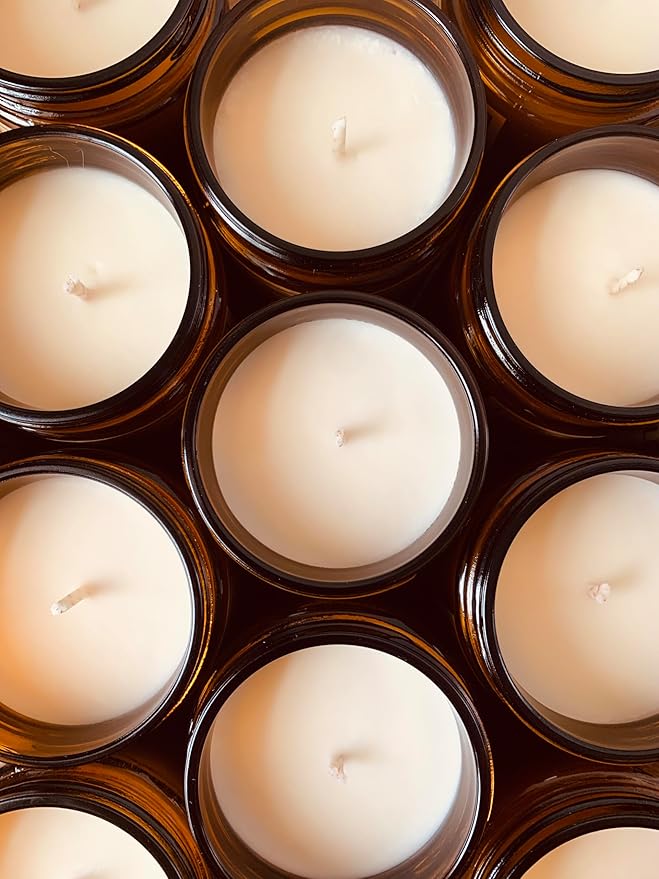 Vanilla + Cashmere Soy Candle | Vanilla, Sandalwood, Musk, Cashmere Scented | 8 oz. | 40 Hour Burn Time | Non-Toxic, Phthalate-Free, Dye-Free | Hand-Poured | Amber Jar | Cotton Wick | Made in The USA