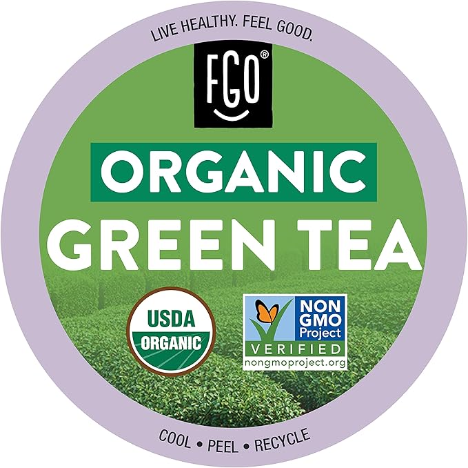 FGO Organic Green Tea K-Cup Pods for Keurig, 24 Count (Pack of 1), Premium Green Tea is USDA Organic, Non-GMO, & Recyclable with Naturally Occurring Caffeine