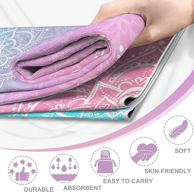 alissgorat Yoga Towel,Absorbent Yoga Mat Towel for Hot Yoga Non Slip,Stylish Prints,Ideal for Workouts,Hot Yoga,Bikram,Pilates Equipment,72 x 27 in,Gradient Mandala