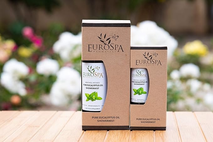EuroSpa Aromatics Pure Eucalyptus Oil ShowerMist and Steam Room Spray, All-Natural Premium Aromatherapy Essential Oils - Menthol Infused, 2oz, 2 Pack