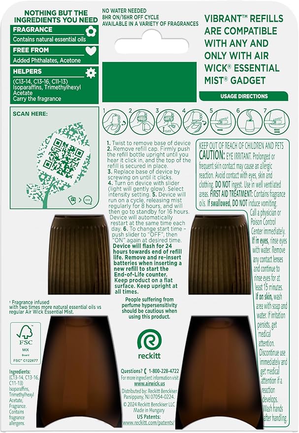 AIR WICK Essential Mist Twin Refill – White Sage & Mahogany (2x.67) oz. (Pack of 2)