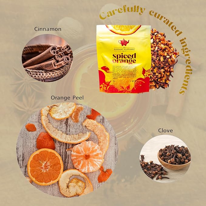 Spiced Orange Tea, Loose Leaf Herbal Tea – Sweet, Spicy, Caffeine-Free – Orange, Apple & Cinnamon Spice – Drink Hot or Iced – 4 oz Resealable Bag (Makes 50 Cups) – The Elegant Elephant