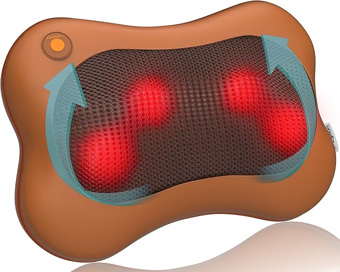 Zyllion Shiatsu Back and Neck Massager with Heat - 3D Electric Kneading Deep Tissue Massage Pillow for Muscle Pain Relief, Brown, ZMA-13