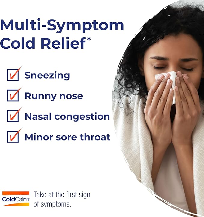 Boiron ColdCalm Tabs - 100 Count for Relief of Common Cold Symptoms Such as Sneezing, Runny Nose, Sore Throat, and Nasal Congestion - Non-Drowsy Cold Calm Meltaway Tablets